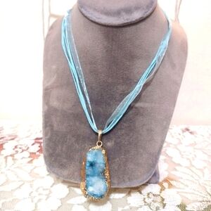 Gold Plated Blue Druzy Crystal Necklace